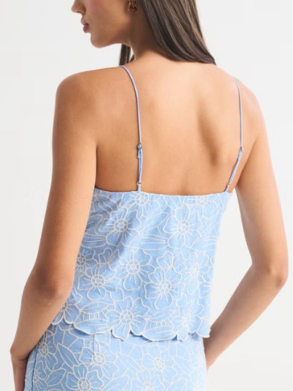 NWT Abercrombie & Fitch Bella Bra-Free Linen-Blend Cami top light blue white - Picture 5 of 12